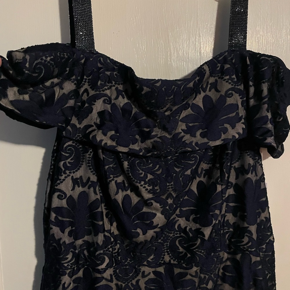 Prelude navy lace cold shoulder knee length dress NWT